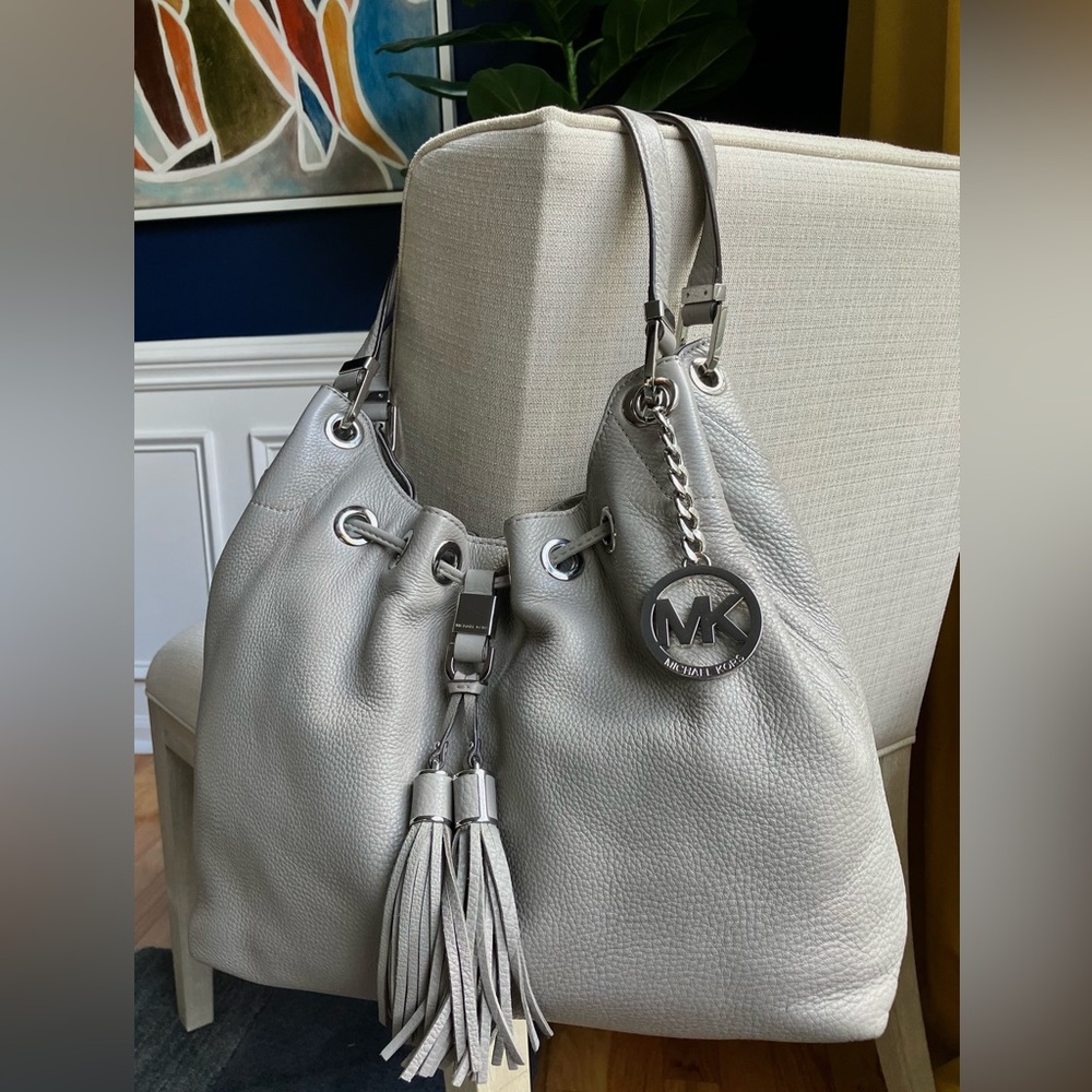 MICHAEL KORS Gray Camden Drawstring Hobo Shoulder Bag